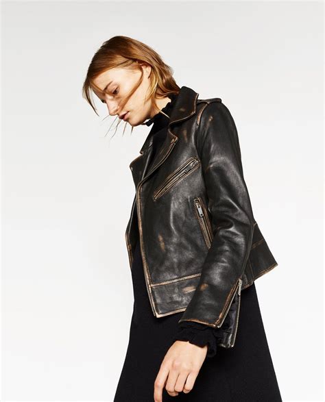 zara leather jacket oversized|zara worn effect leather jacket.